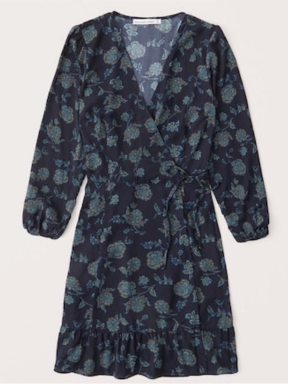 Abercrombie & Fitch Navy Wrap Dress with Teal Floral Print
